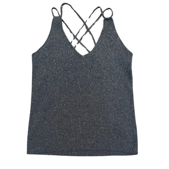 Silver Shimmery Metallic Ralph Lauren V-Neck Sweater Tank - Picture 2 of 5